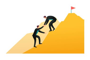 Hedeflere ulaşmak için yardım, liderlik, iş koçluğu. Başarıya giden yol. Düz 2D karakter. Web tasarımı için kavram.