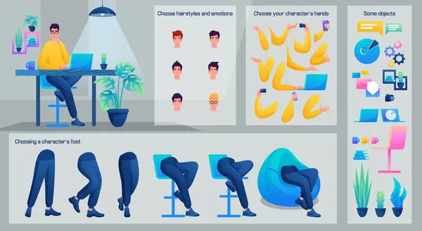 Stylized Business Character Male Copywriter Set Animation Use Separate Body Ilustrações De Bancos De Imagens Sem Royalties