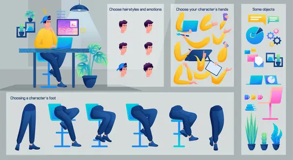 Stylized Business Character Men Programmer Set Animation Use Separate Body Vetores De Bancos De Imagens