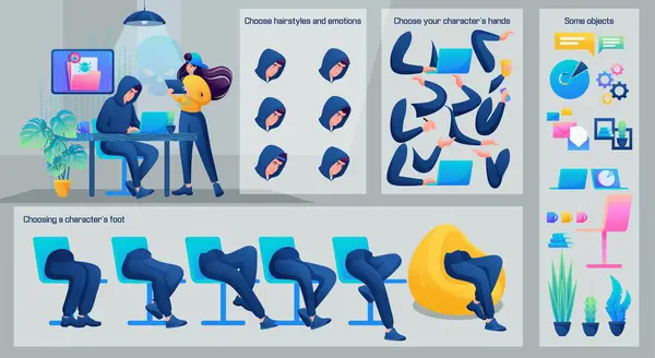 Stylized Character Hacker Guy Set Animation Use Separate Body Parts Vetores De Bancos De Imagens