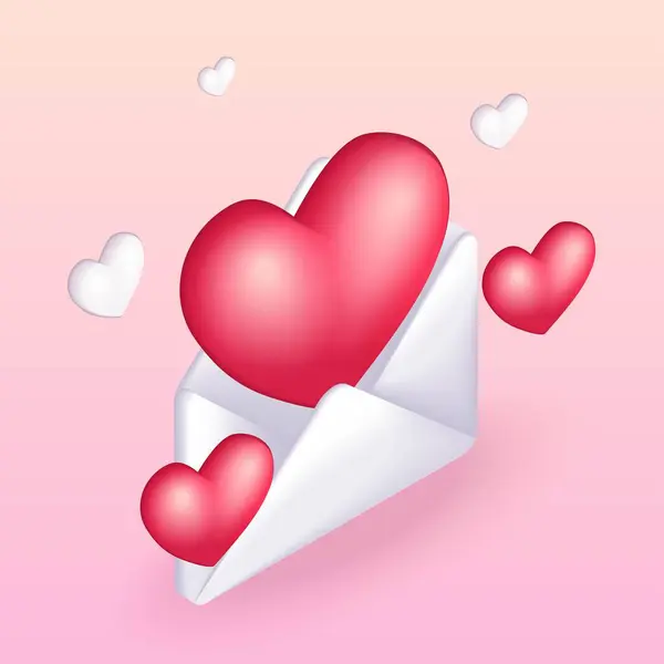Moda Isometric Çizgi Film Ikonu Aşk Mektubu Kırmızı Beyaz Kalplerin Stok Vektör