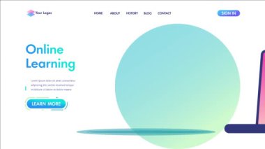 Ses dersleri dinleyen, online eğitim alan bir kız. Düz 2D karakter. İniş sayfası kavramları ve web tasarımı.