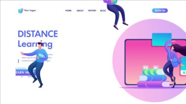 Uzaktan öğrenen gençler, çalışmak için aletleri kullanırlar. Düz 2D karakter. Web tasarımı için kavram.