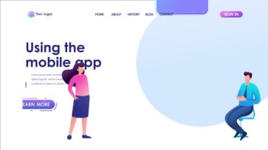 Gençler veri analizi için mobil uygulamalar kullanıyorlar. Düz 2D karakter. İniş sayfası kavramları ve web tasarımı.