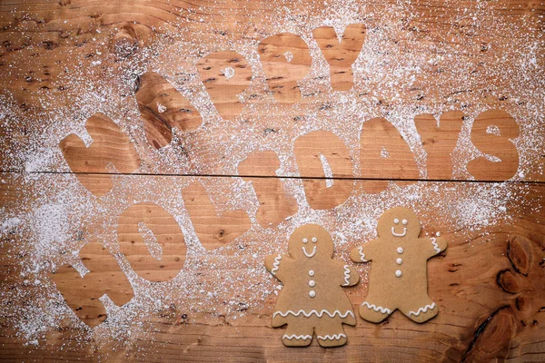 Veselé Svátky Psané Sušenkovým Těstem Dopisy Práškovým Cukrem — Stock fotografie
