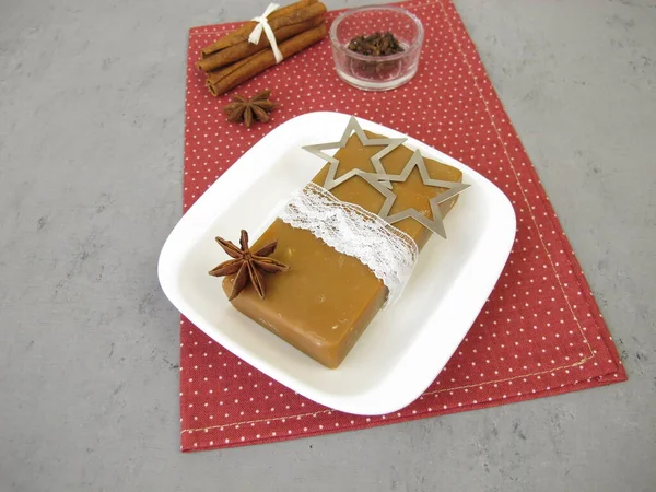 Handmade Natural Soap Bar Christmas Scent Cinnamon Star Anise Clove — Stock Photo, Image