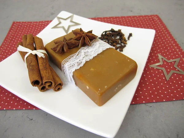Handmade Natural Soap Bar Christmas Scent Cinnamon Star Anise Clove — Stock Photo, Image