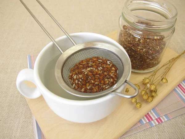 Flaxseed Tea Cup Tea Brown Flax Seeds Fotografia De Stock