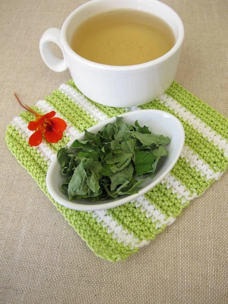 Kerti Nasturtium Tea Szárított Levelekből — Stock Fotó