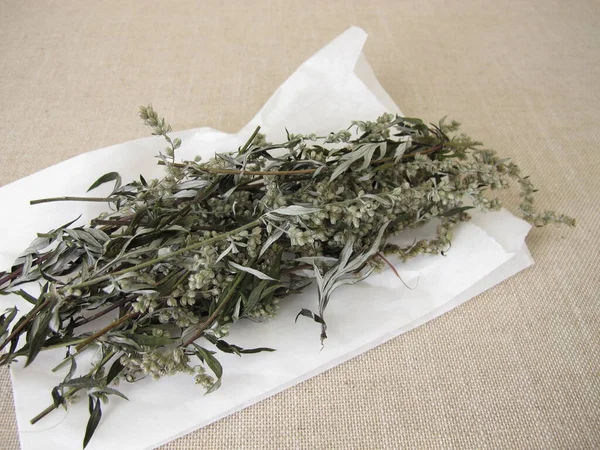Dried Mugwort White Paper Bag — Stock Photo, Image