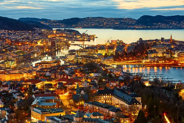 Bergen City Dusk Aerial View Norway — Stock Photo, Image