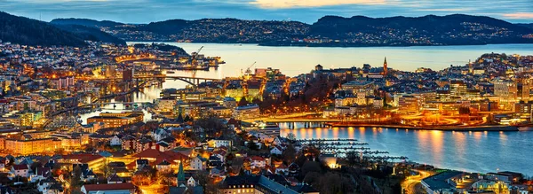 Bergen City Panorama Dusk Air View Norway — стокове фото