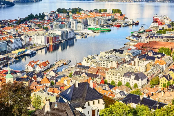 Vieille Ville Bergen Vue Aérienne Norvège — Photo