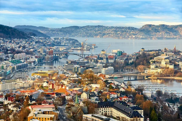 Bergen Şehri Tepeden Norveç — Stok fotoğraf