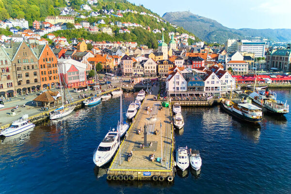Aerial view of Bergen harbor district, Norway