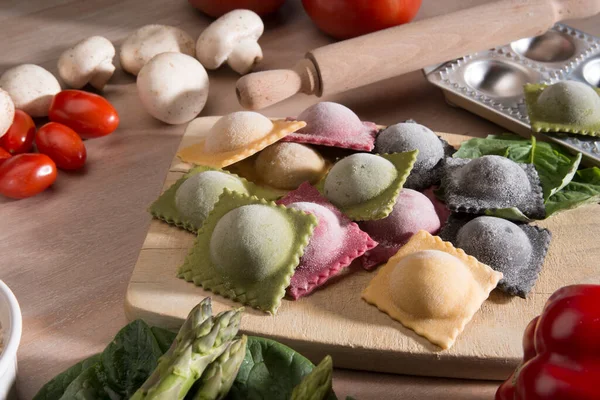 Raw Homemade Italian Pasta Vegetables Herbs — Foto Stock