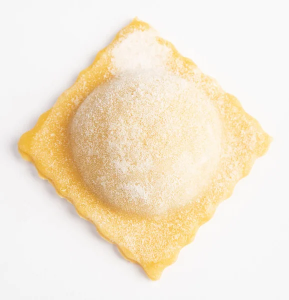 Raw Homemade Ravioli Flour White Background — Stok fotoğraf
