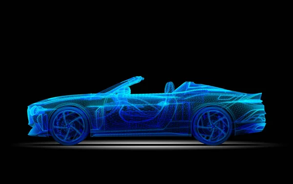 Azul Genérico Sin Marca Wireframe Sport Car Oscuridad Ilustración — Foto de Stock