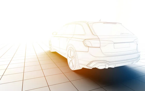 Generic Unbranded Wireframe City Car Sunlight Illustration — Stock Photo, Image