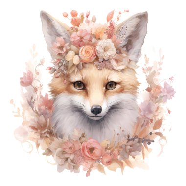 Suluboya vektörü şirin çiçek tilkisi