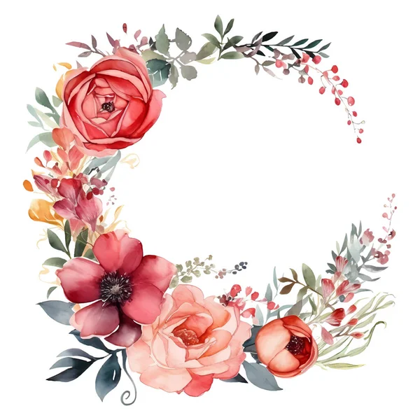 美しい水彩ベクトルの花の花輪白い背景 — ストックベクタ
