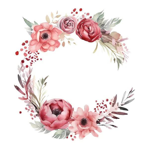 Beautiful Watercolor Vector Floral Wreath White Background — Stock Vector