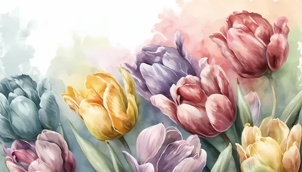 Kleurrijke Aquarel Vector Tulpen Achtergrond — Stockvector