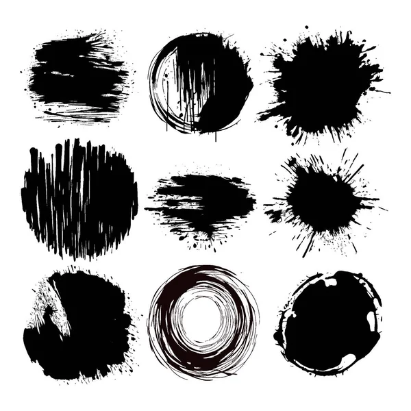 Set Vector Ink Brush Black Strokes Circles — Stock Vector