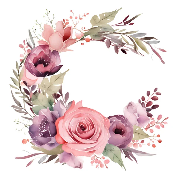 白い背景にベクトル水彩花の花輪 — ストックベクタ