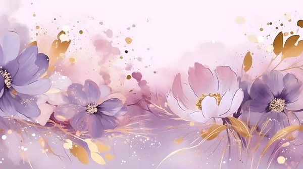 水彩ベクトル抽象紫と金の花の背景 — ストックベクタ