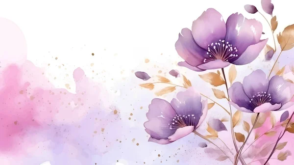 Watercolor Vector Abstract Purple Flowers Background — Stock Vector