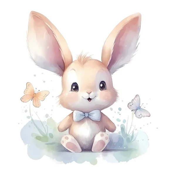 Watercolor Vector Cute Baby Rabbit White Background — Stock Vector