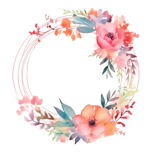 水彩ベクトル花の花輪上の白い背景 — ストックベクタ