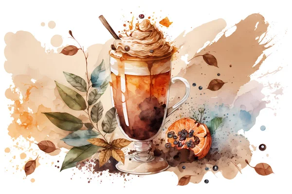 Watercolor Vector Ice Cream Coffee Background — Stock Vector