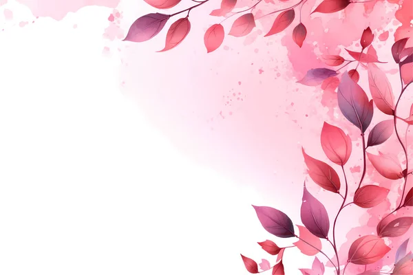 水彩ベクトルピンクの枝と白い背景に葉 — ストックベクタ