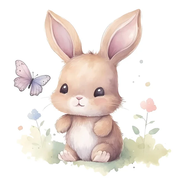 水彩ベクトルかわいい赤ちゃんウサギ上の白い背景 — ストックベクタ