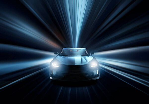 Общие и небрендовые скорости движения автомобиля в тоннеле, 3D иллюстрация