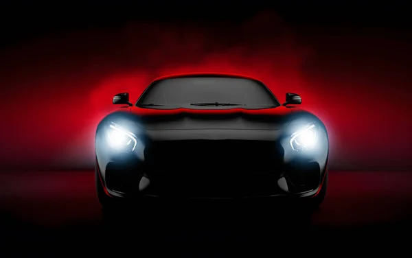 深色和红色背景的通用和非品牌跑车 3D插图 — 图库照片