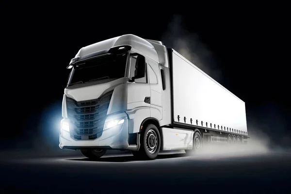 Generieke Unbranded Witte Truck Een Donkere Rokerige Achtergrond Illustratie — Stockfoto