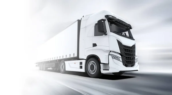 白い背景で運転する一般的でブランドのない白いトラックの速度 3Dイラスト — ストック写真