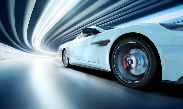 Witte Generieke Merkloze Sport Auto Snelheid Rijden Een Tunnel Illustratie — Stockfoto