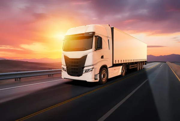 Generieke Merkloze Witte Vrachtwagen Snelheid Rijden Weg Illustratie — Stockfoto