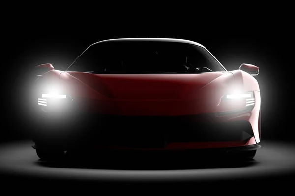 暗い背景に隔離された一般的な赤いスポーツブランドのない車 3Dイラスト — ストック写真