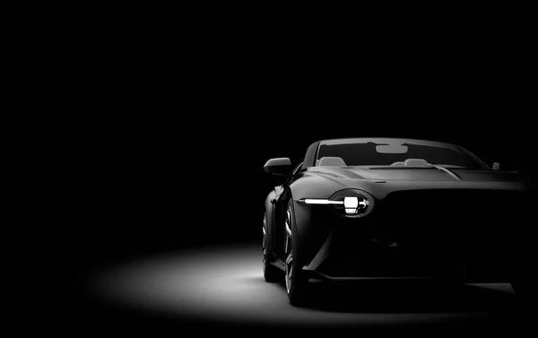 暗い背景に隔離されたブランドの一般的な黒いスポーツカー 3Dイラスト — ストック写真
