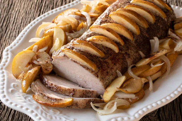 Holiday Spiced Apple Whole Pork Loin Sliced Stock Picture
