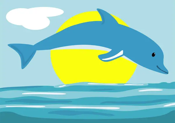 Ilustrace Delfína Skákajícího Moře Průzračnou Modrou Vodou Slunečného Dne — Stock fotografie