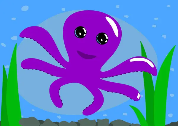 Roztomilý Chobotnice Kreslený Design Oceán Želva Plavání Vodě Ploché Ilustrace — Stock fotografie