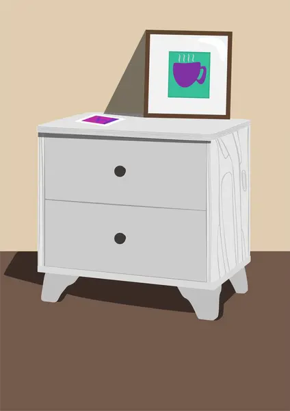 ベッドサイドテーブル ナイトスタンドの漫画手描きイラスト インテリア家具 — ストック写真