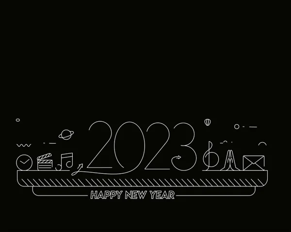 2023 Bonne Année Texte Avec Icônes Musique Design Patter Illustration — Image vectorielle