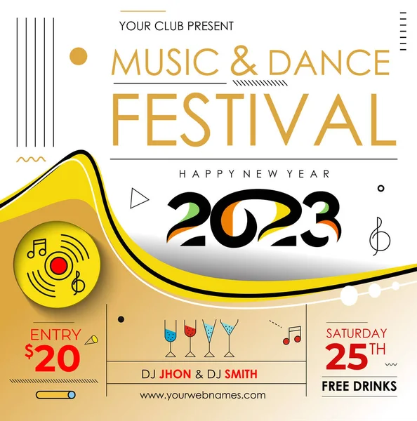 2023 Nyår Musik Party Event Flyer Affisch För Sociala Medier — Stock vektor
